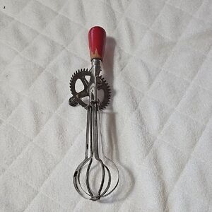 Vintage Handheld Egg Beater with Red Handle